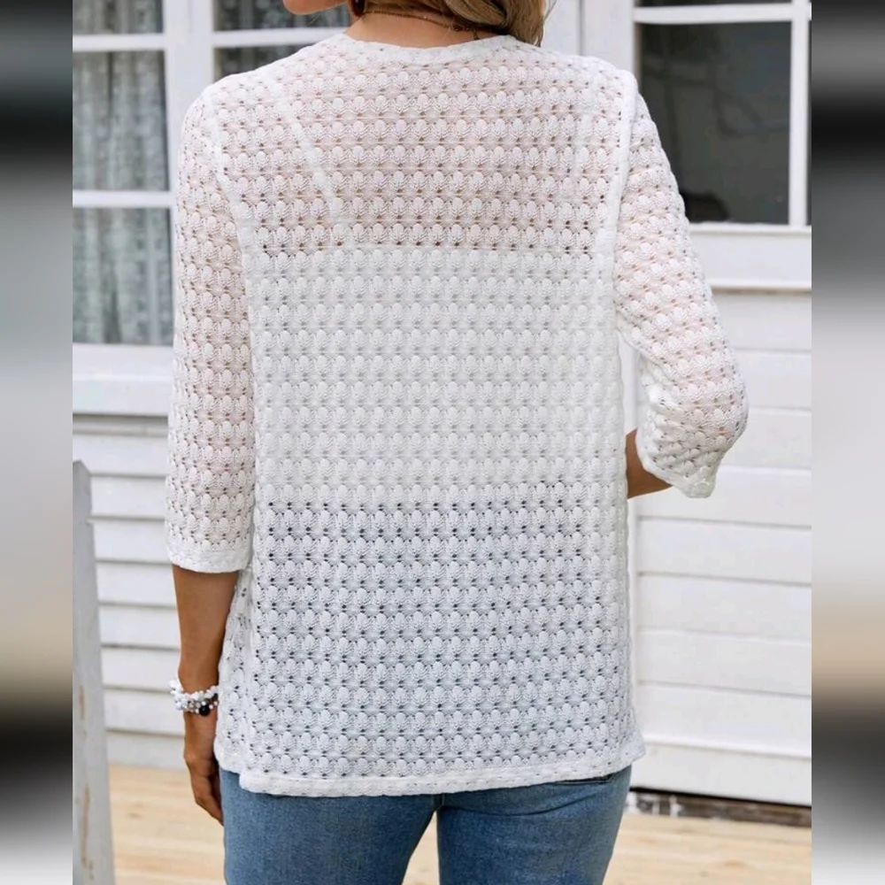 Women's Vacation Casual Solid Color Hollow-Out Knit Cardigan - Picture 2 of 4